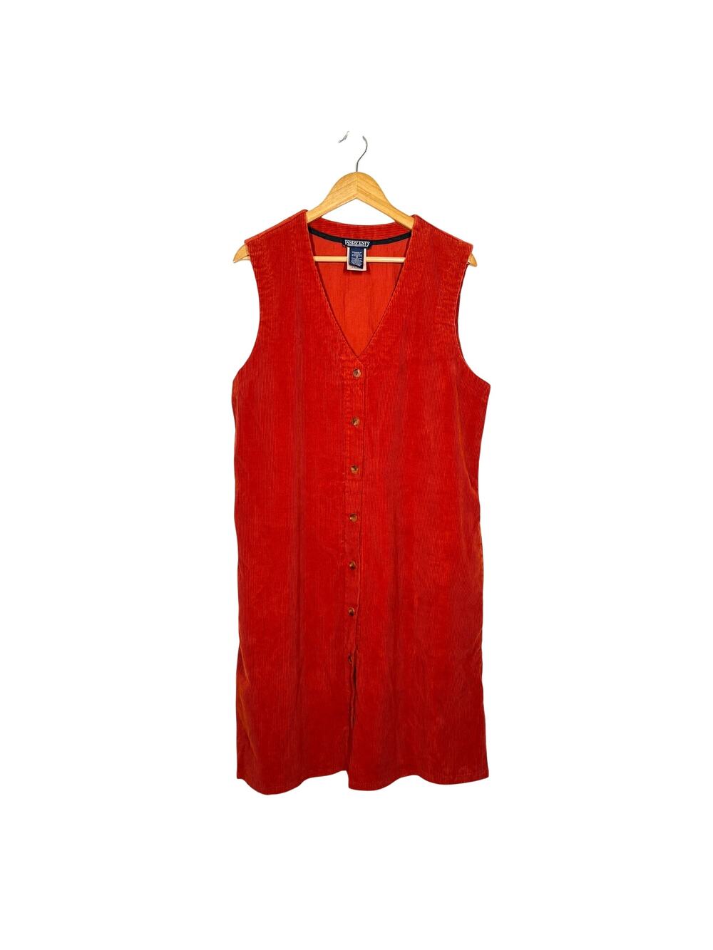 Lands End Corduroy Midi Shift Dress Womens Size 16 Orange Sleeveless Cottagecore